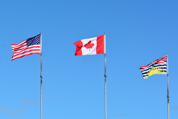 Flags of our nation fly in the breeze.