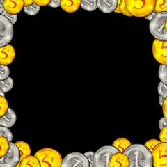 frame coins isolated on black