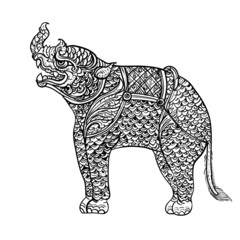Drawing of rhinoceros,Thai traditional art