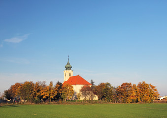 Shurch in village  Novy Zivot at autumn, Slovakia