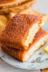 lemon cinnamon buns on a white plate,breakfast