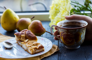 apple pie with a cup of coffee, breakfast