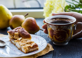 apple pie with a cup of coffee, breakfast