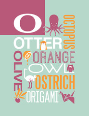 Letter O words typography illustration alphabet poster design
