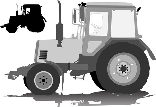 Vector silhouette of a tractor of road service