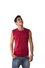 Fototapeta premium Attractive smile happy young man looking up