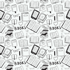 Books doodles seamless background