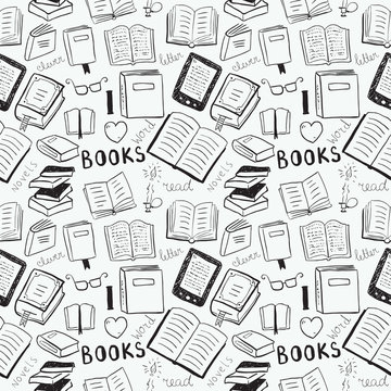 Books doodles seamless background