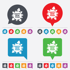 Happy new year globe sign icon. Gifts and trees.
