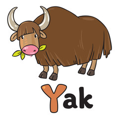 Funny wild yak, illustration for ABC. Alphabet Y