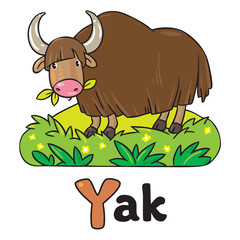 Funny wild yak, illustration for ABC. Alphabet Y