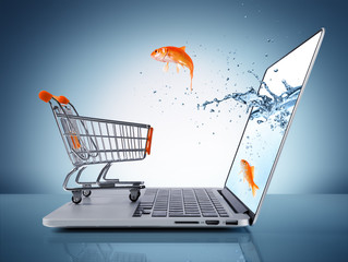 goldfish in cart - e-commerce concept