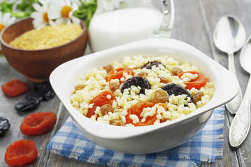 Millet porridge with dried apricots and prunes