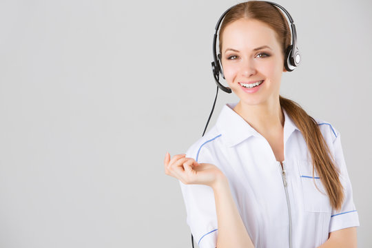 Woman customer service worker, call center smiling operator