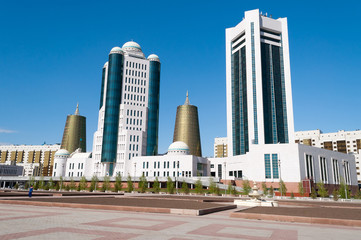 Fototapeta na wymiar Modern buildings on Nurzhol Boulevard in Astana. Kazakhstan