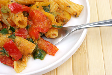 Close view of a rigatoni meal