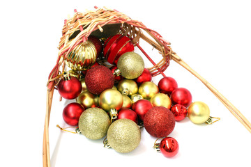 Inverted basket of Christmas balls