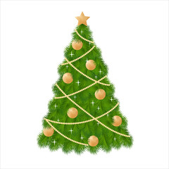 Christmas tree, golden balls and beads