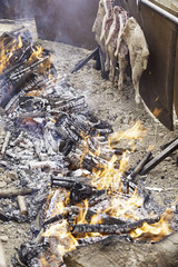 Lamb roasted on fire