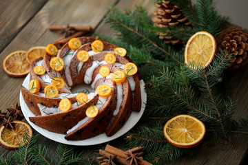 Рождественский кекс с апельсинами и цедрой - obrazy, fototapety, plakaty