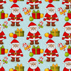 Christmas seamless background with Santa. Vector pattern.