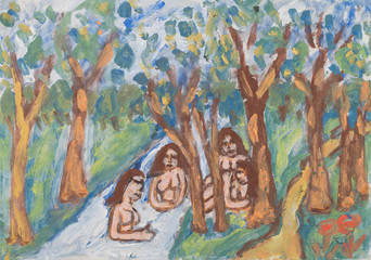 Girls bathing in the river