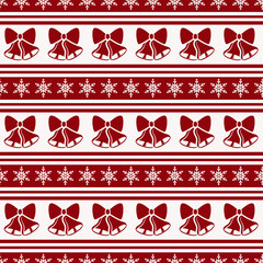 Striped christmas pattern with bells. Vector seamless background