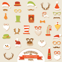 Christmas Retro Party set - Glasses, hats, lips, mustaches, mask