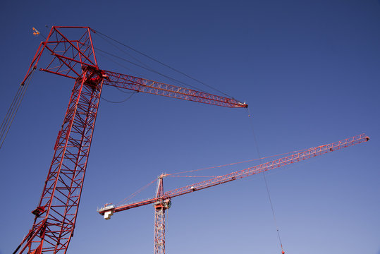 Tower cranes on construction site USA