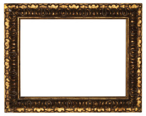 classic old wooden picture frame carved by hand on white backgro