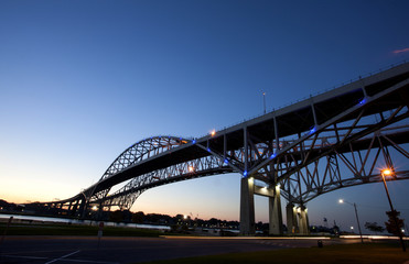 Fototapeta na wymiar Night Photo Blue Water Bridge
