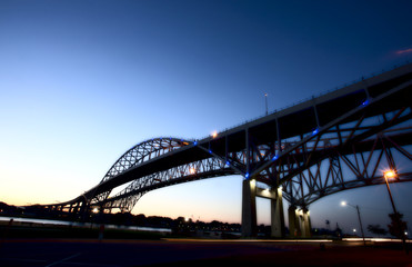 Fototapeta na wymiar Night Photo Blue Water Bridge