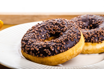 Breakfast tray donut orange and milk