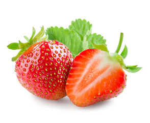 Strawberry. Whole berry and a half isolated on white