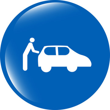 Man And Car On Web Icon (button) Isolated On White