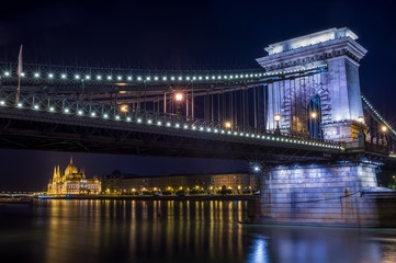 Budapest. The night view of the Parlament building and bridge