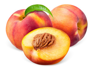Peach. Fruits with a half isolated on white background