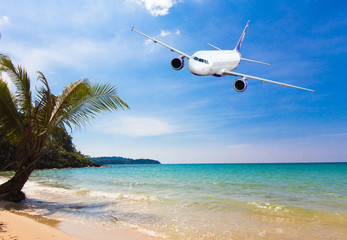 Plane fly over ocean
