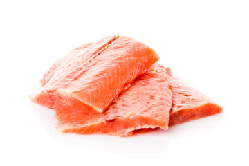 fresh salmon steak over white background
