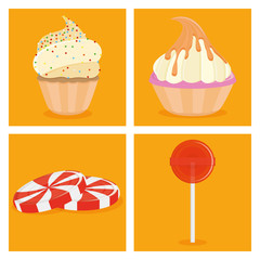 Set Of Desserts Isolated On Color Background