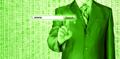 Businessman pushing virtual search bar