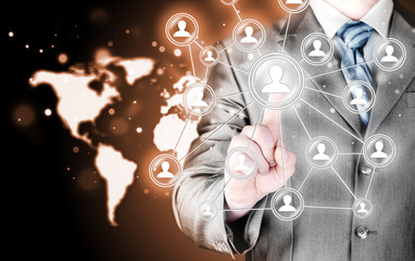 Businessman pressing modern social buttons