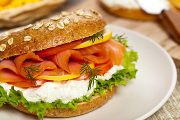 Cream cheese and smoked salmon bagel