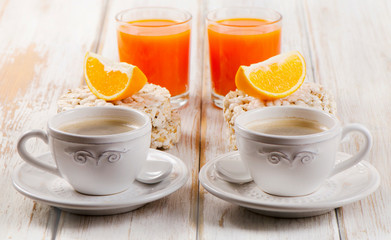 Healthy breakfast - coffee, orange juice