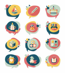baby bubble speech banner design flat background set, eps10