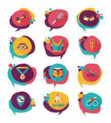Sport speech bubble flat banner design background set, eps10