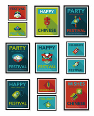 Chinese New Year poster flat banner design flat background set,