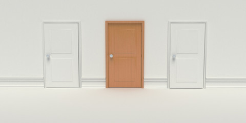 closed two withe and one brown wooden door on White Wall