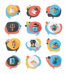 Halloween bubble speech banner design flat background set, eps10