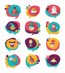 Obraz premium Halloween bubble speech banner design flat background set, eps10